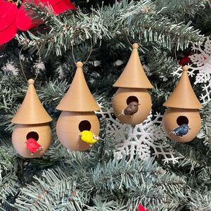 Set of 4 Mini Decorative Birdhouses with Bird, Unique Gift For Bird Lovers